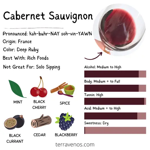 cabernet sauvignon wine profile infographic - a good red wine for beginners