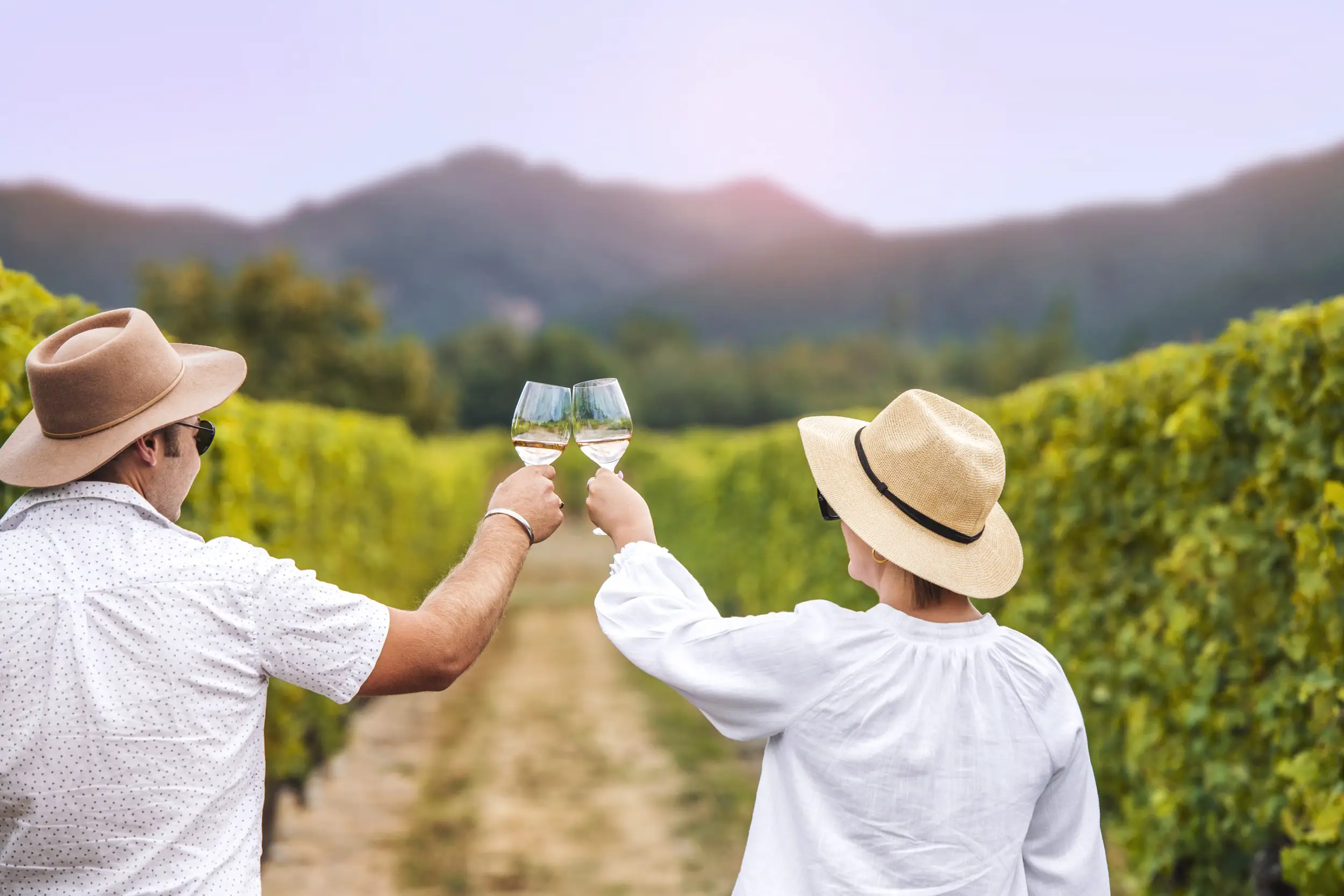 People in Vineyard with Wine
