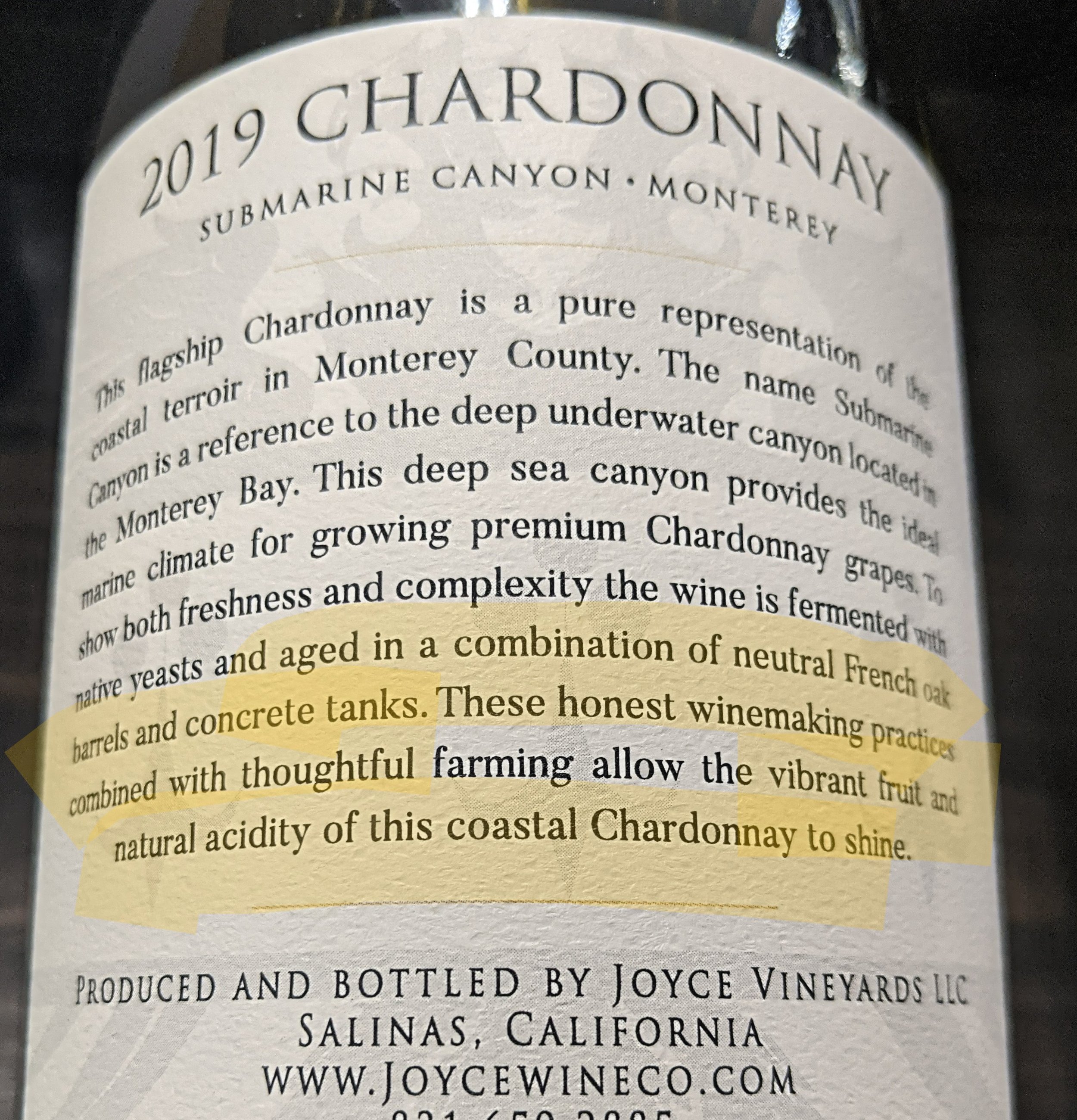 chardonnay wine facts - oak aging Submarine canyon monterey wine label