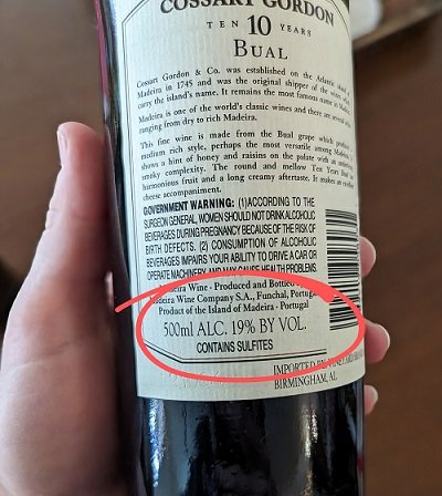 how to read a wine label - alcohol percentages - madeira label