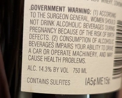 sulfites on wine label - wine label term