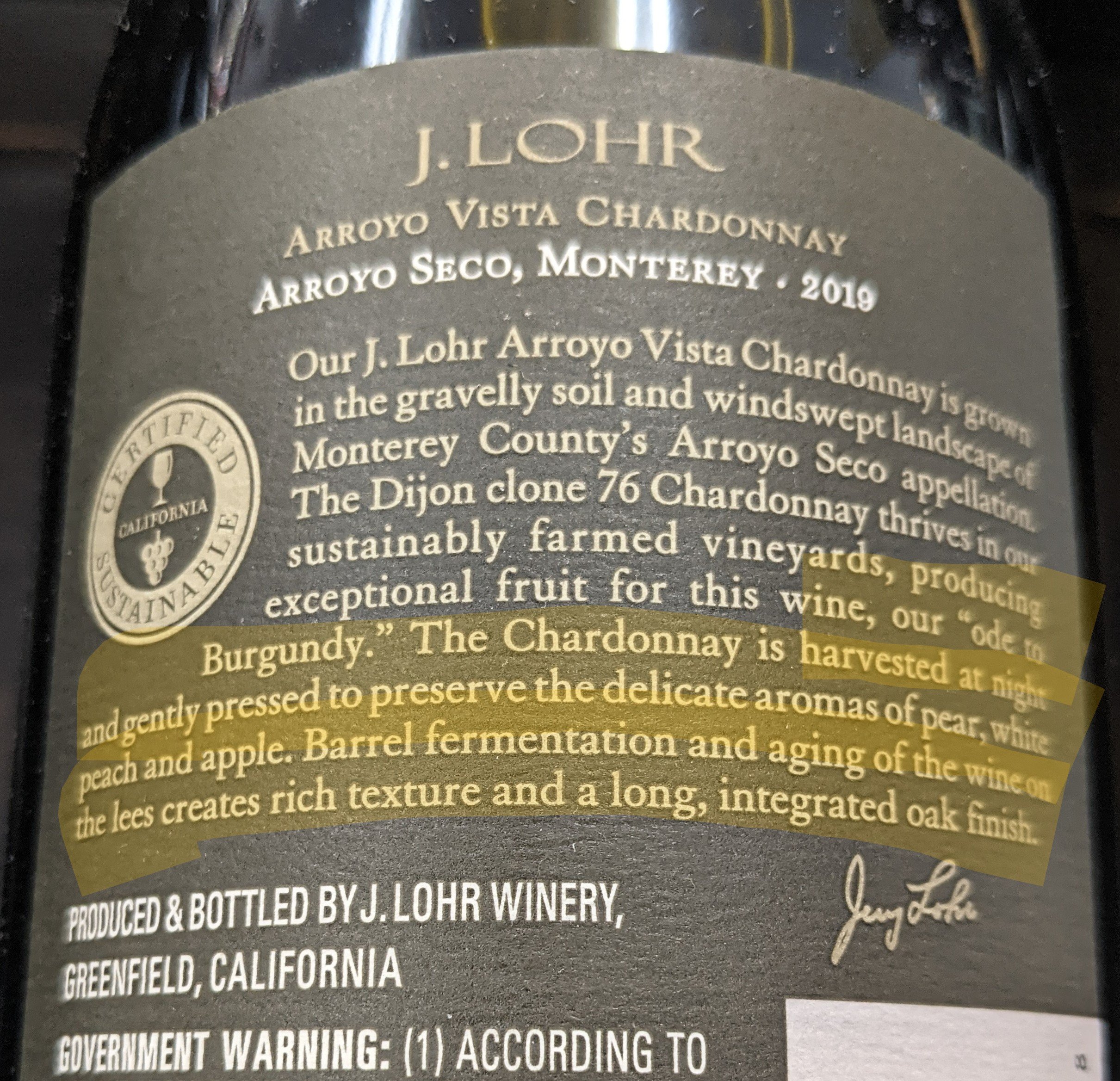 fun chardonnay wine facts - j.lohr label