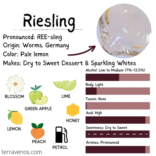 riesling wine profile infographic - gruner veltliner vs riesling