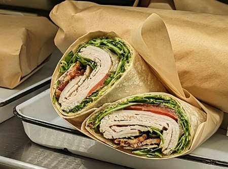 fiano vs pinot grigio - turkey wrap sandwich