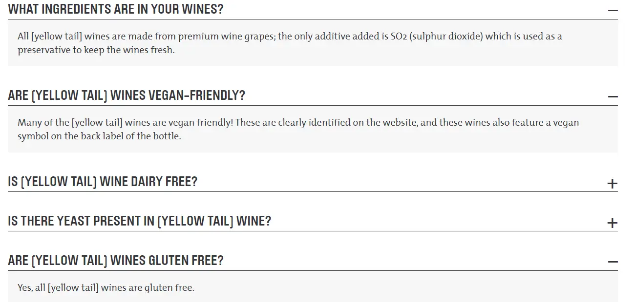 yellowtail wines are gluten free - message