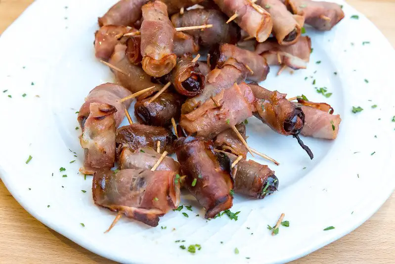 wine tasting finger foods - bacon wrapped dates
