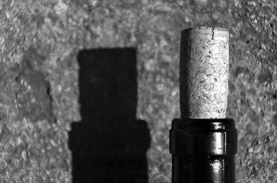 Wine Cork in Bottle - Black and White - how to tell if wine is corked